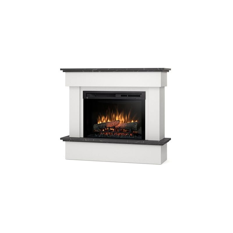 foto del prodotto outinfire tormes caminetto elettrico a libera installazione a led 26 bianco opaco marmo nero 108 x 93 x 33,5