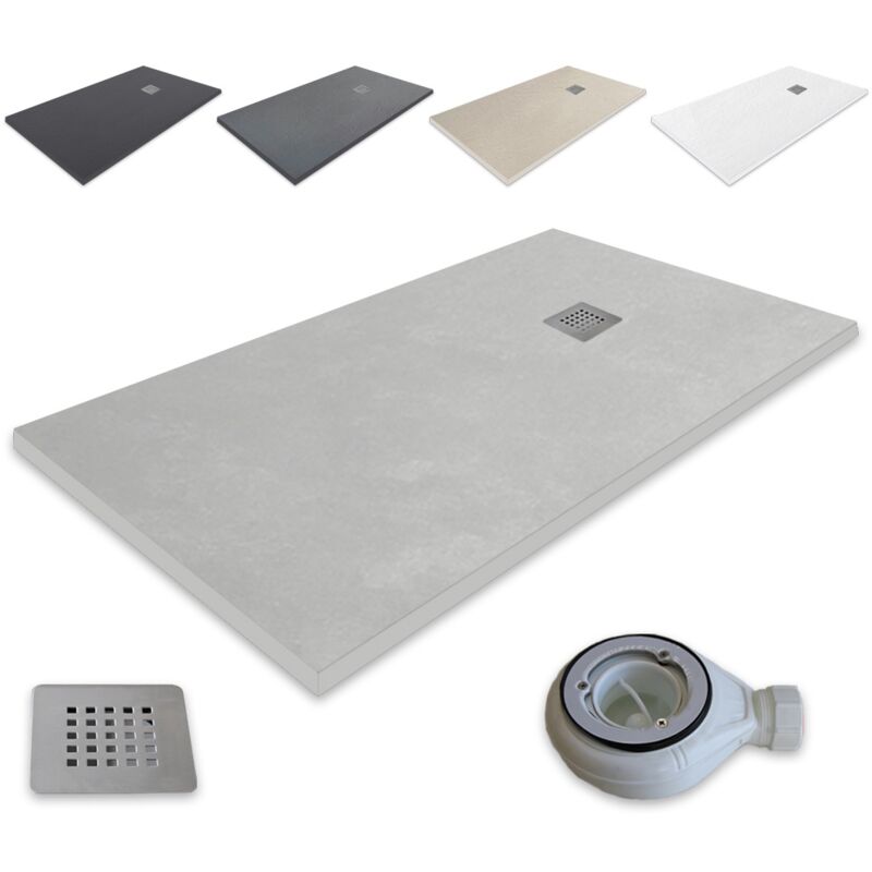 foto del prodotto outletaseo piatto doccia ultrasottile in resina antiscivolo con texture ardesia 140x90 cm, grigio cemento ral 7036 inclusa valvola di
