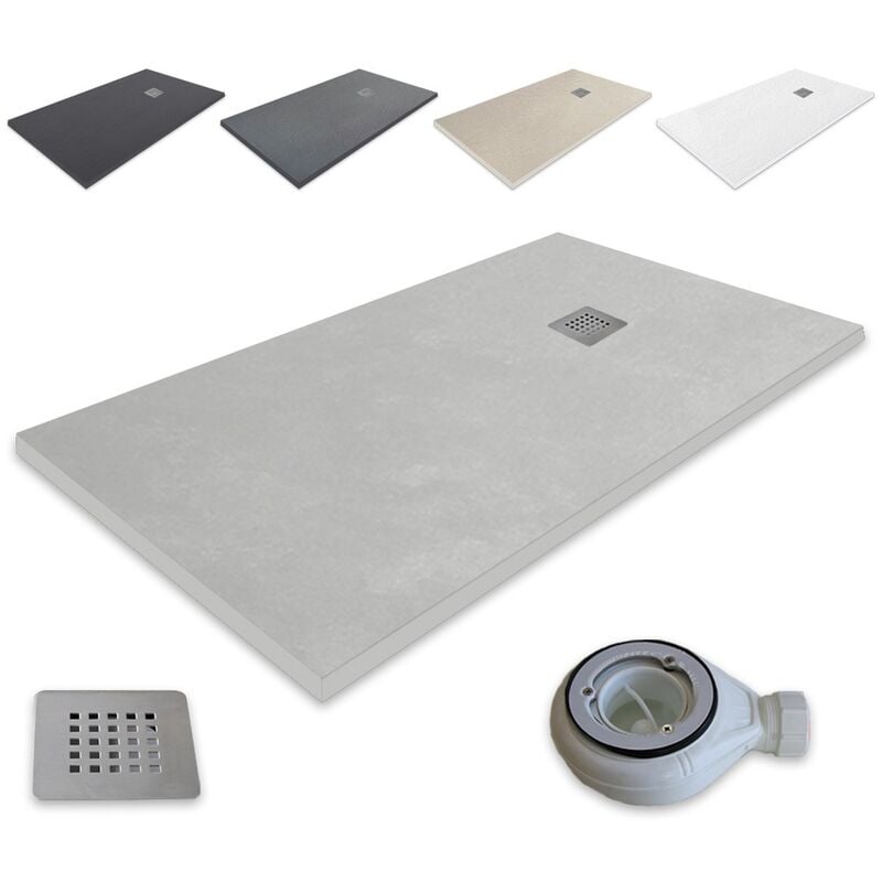 foto del prodotto outletaseo piatto doccia ultrasottile in resina antiscivolo con texture ardesia 160x80 cm, grigio cemento ral 7036 inclusa valvola di