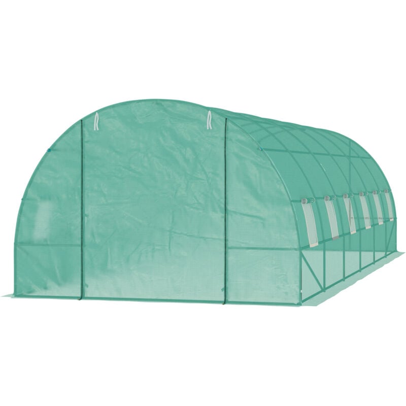 foto del prodotto outsunny 8x3x2 m serra da giardino con tetto arrotondato in pe per piante, verde