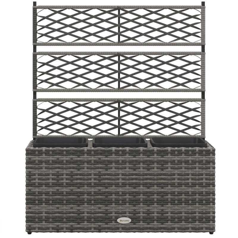foto del prodotto outsunny aiuola con spalliera per rampicanti con 3 vasi separati in rattan pe