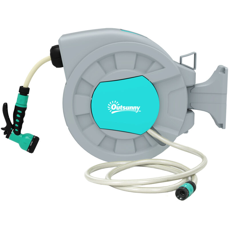 foto del prodotto outsunny avvolgitubo automatico a parete e portatile 30 2 m con blocco e 7 getti