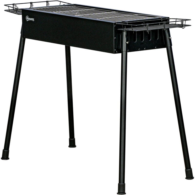 foto del prodotto outsunny barbecue a carbone con 2 griglie e cestini laterali 94x41x70cm nero