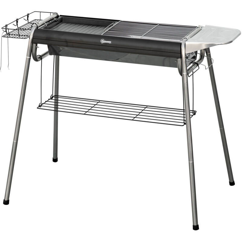 foto del prodotto outsunny barbecue portatile a carbonella con griglia, piastra, cestino e ripiani