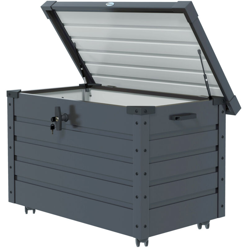 foto del prodotto outsunny baule da giardino da 295l con serratura e 2 maniglie in acciaio grigio