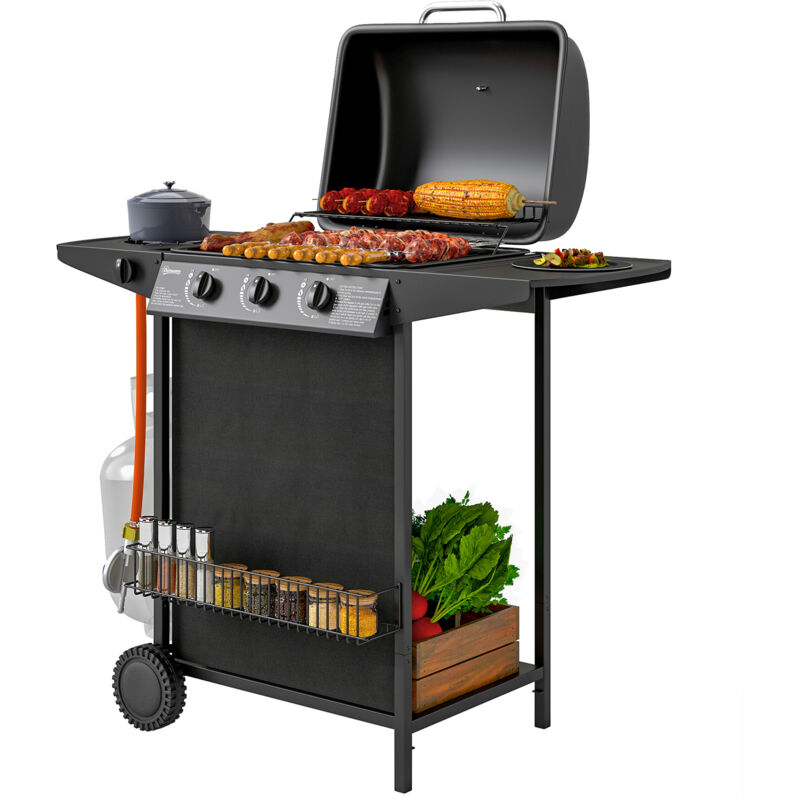 foto del prodotto outsunny bbq a gas con 4 bruciatori indipendenti e coperchio con termometro nero