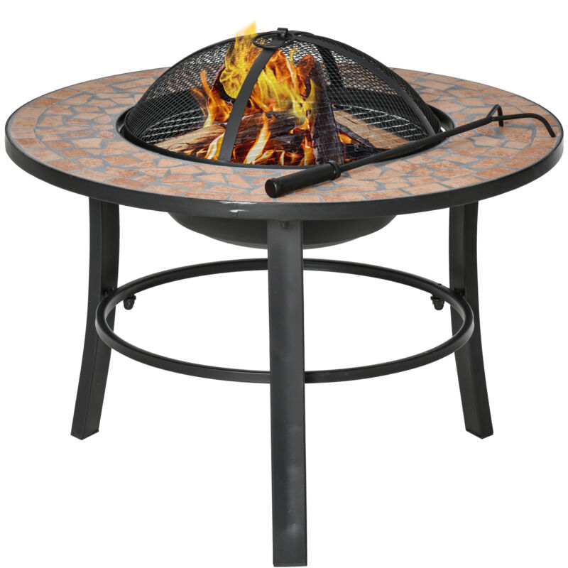 foto del prodotto outsunny braciere con coperchio parascintille attizzatoio in ceramica