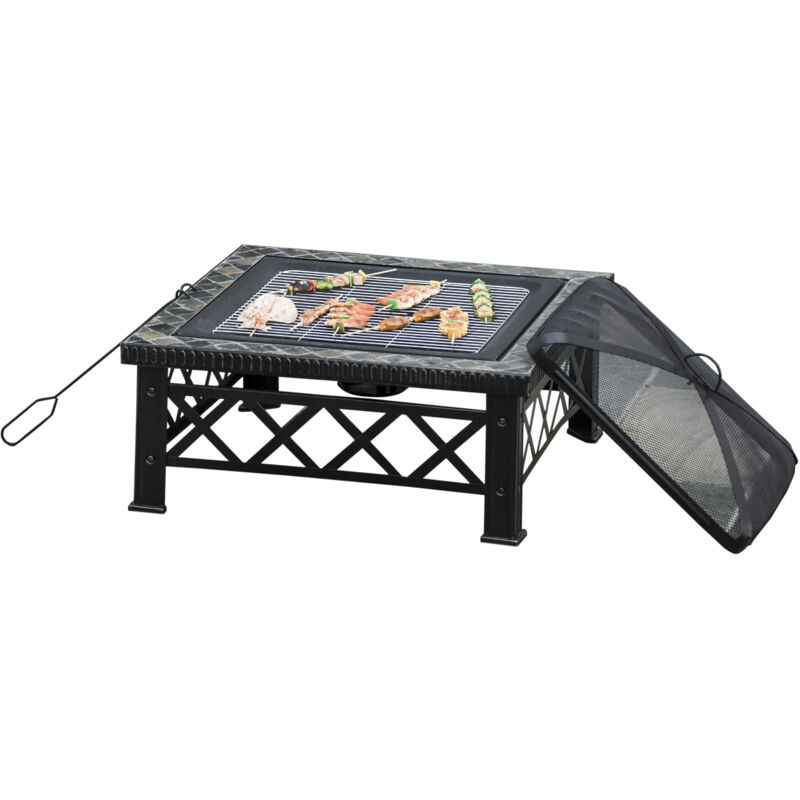 foto del prodotto outsunny braciere da giardino con coperchio parascintille e griglia