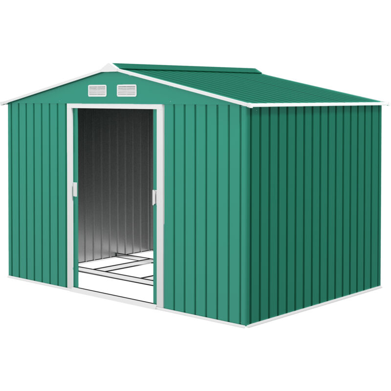 foto del prodotto outsunny capanno attrezzi in acciaio con porte scorrevoli verde