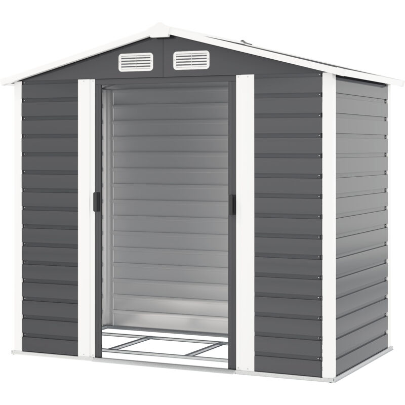 foto del prodotto outsunny capanno da giardino in metallo 2 porte scorrevoli 2.1x1.2x1.9m grigio