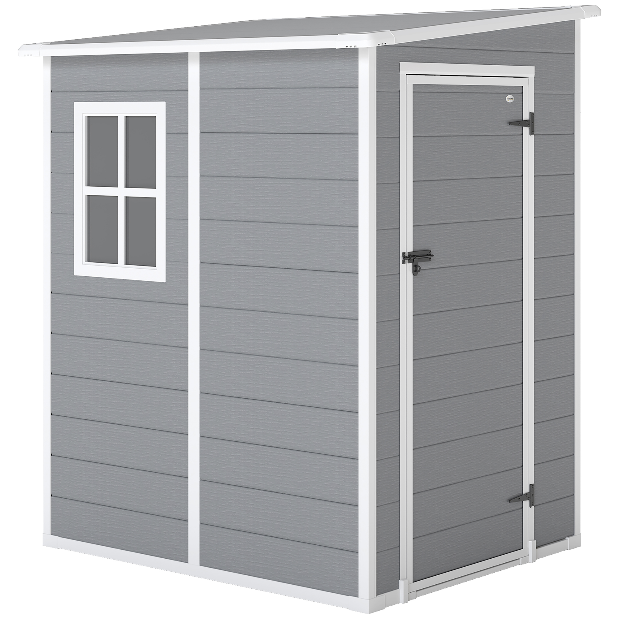 foto del prodotto outsunny capanno per attrezzi con finestra e serratura, casetta da giardino in alluminio e pp, capanno giardino, 122x149x192cm, grigio aosom italy