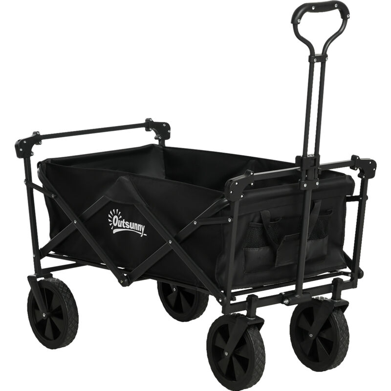 foto del prodotto outsunny carrello da giardino 110l con tettuccio e maniglia telescopica nero