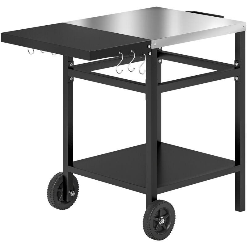 foto del prodotto outsunny carrello per barbecue con piano in acciaio e mensola richiudibile nero
