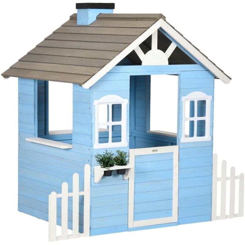 foto del prodotto outsunny - casa per bambini 3-7 anni in legno di abete blu
