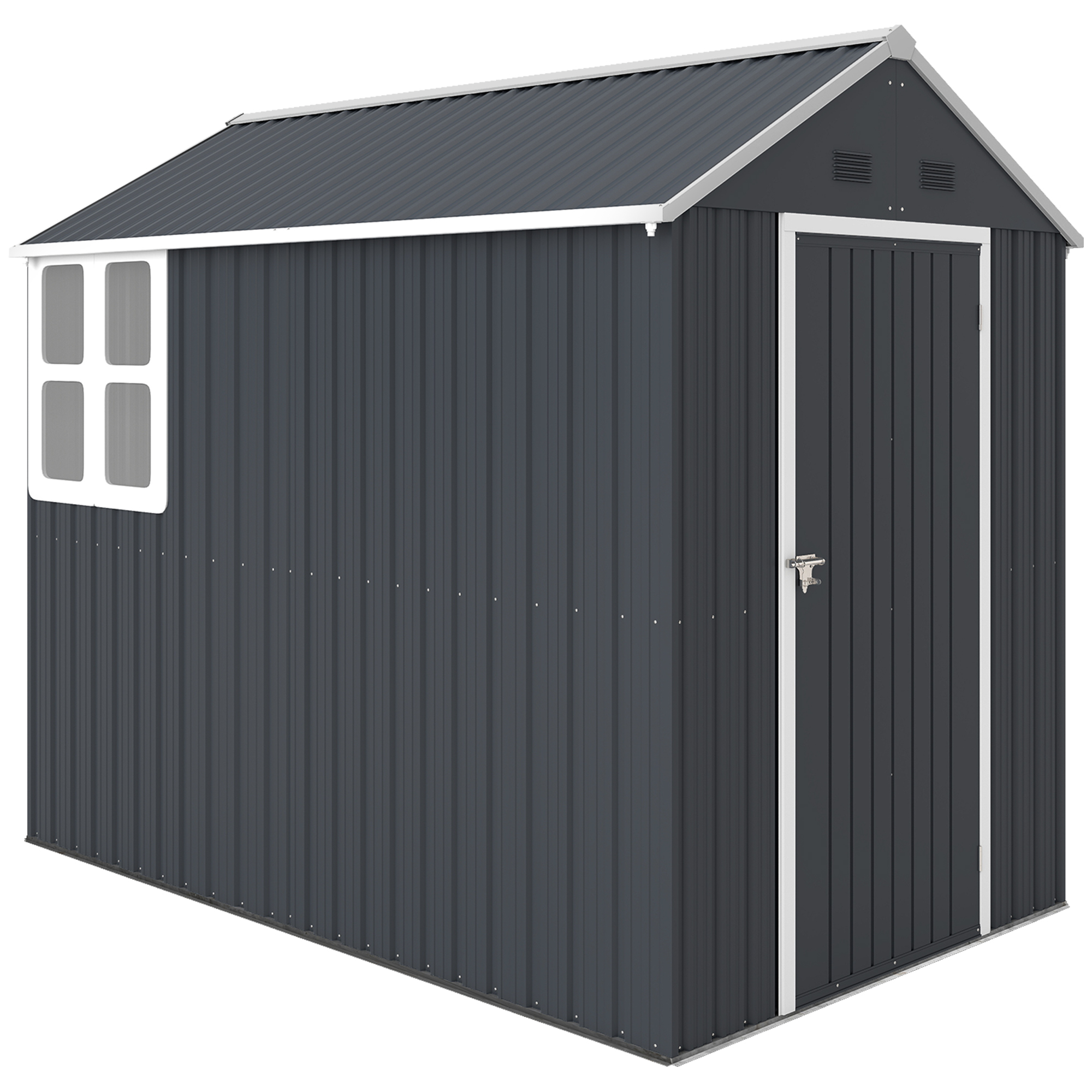 foto del prodotto outsunny casetta da giardino porta attrezzi in acciaio zincato e pp con finestra, 259x172x222 cm, grigia e bianca aosom