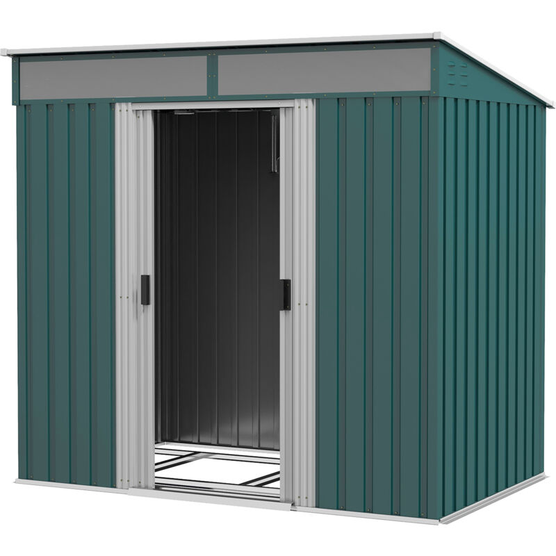 foto del prodotto outsunny casetta per attrezzi con base in acciaio zincato 195x122x181.5cm verde