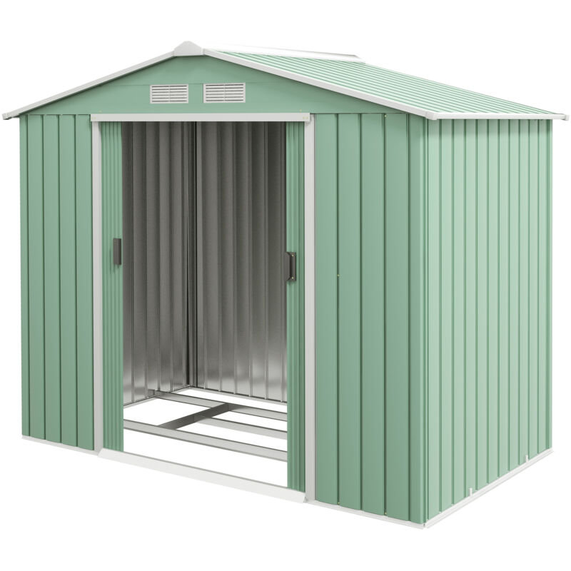 foto del prodotto outsunny casetta porta utensili in lamiera con porte scorrevoli verde chiaro