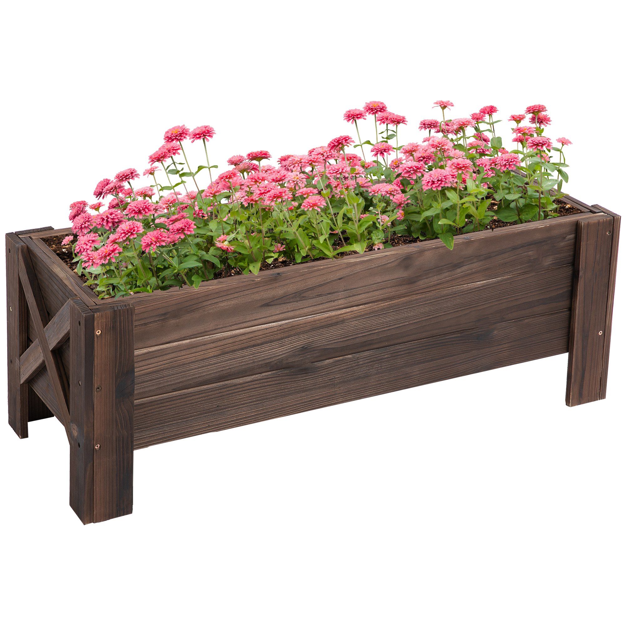 foto del prodotto outsunny cassettiera per piante da esterno, orto rialzato in legno, design rettangolare, 100x36.5x36 cm, per giardino e balcone aosom