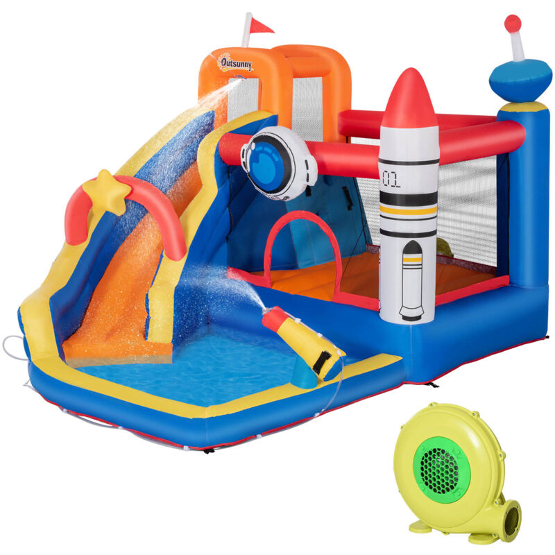 foto del prodotto outsunny castello gonfiabile per 3 bambini in tessuto oxford multicolore