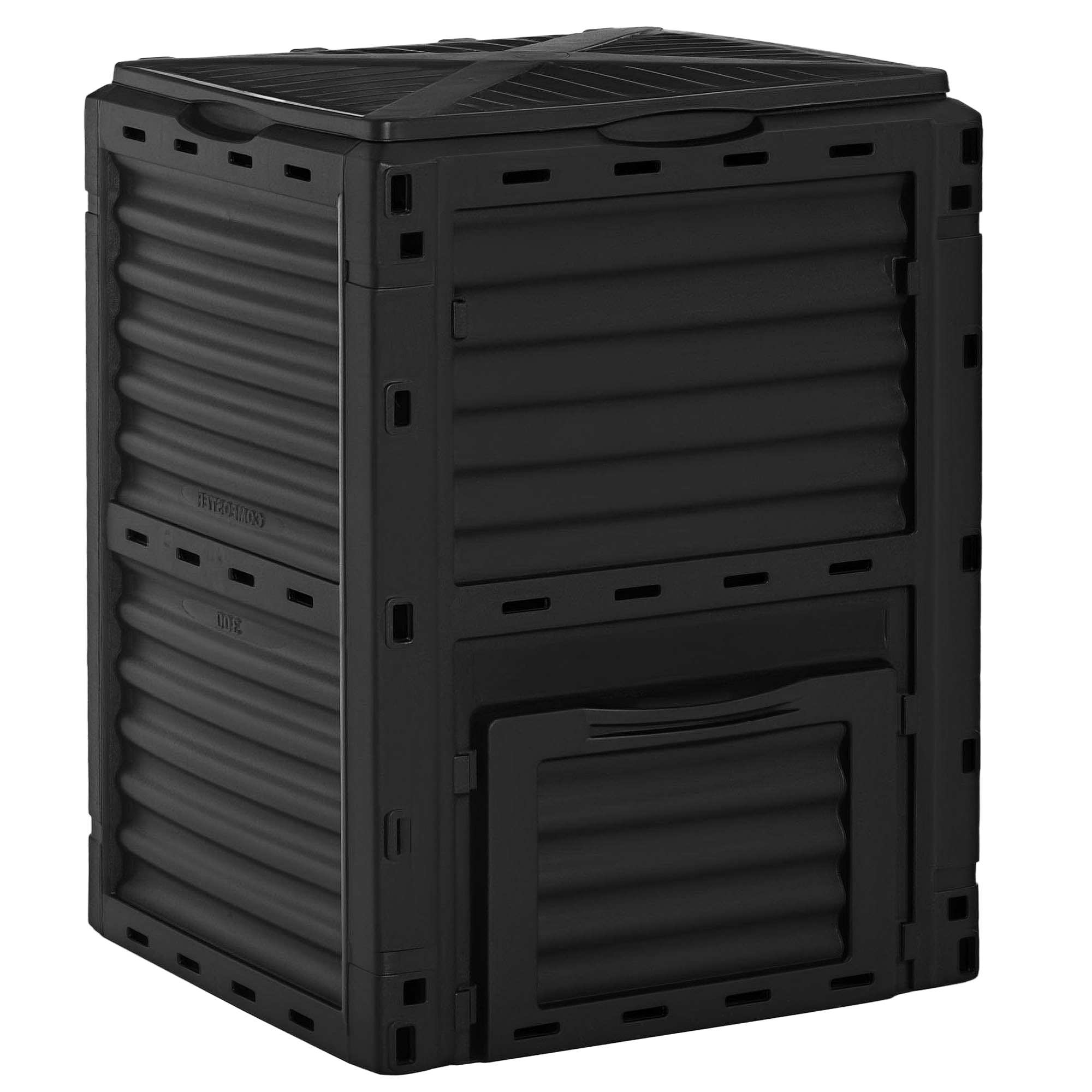 foto del prodotto outsunny compostiera da giardino, compostiera domestica da 300l in plastica nera, bidone per compost con coperchio a incastro aosom