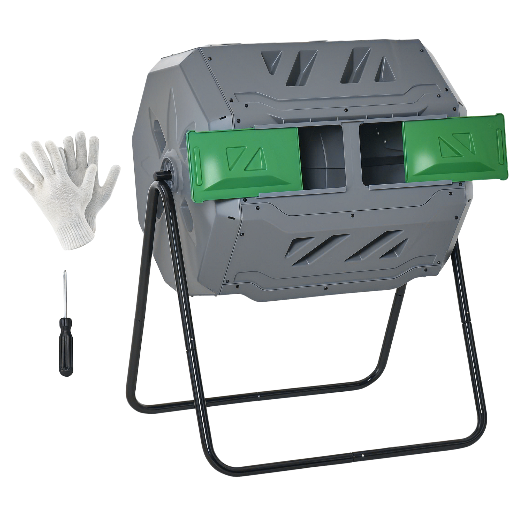 foto del prodotto outsunny compostiera domestica girevole a 2 sezioni in acciaio e pp grigio