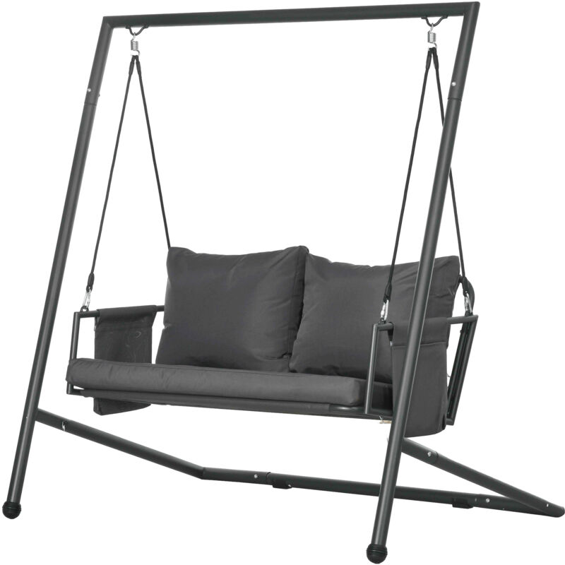 foto del prodotto outsunny dondolo 2 posti con cuscini e tasche portaoggetti grigio scuro