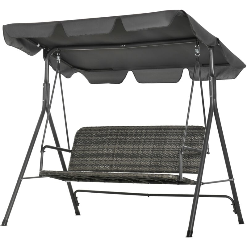 foto del prodotto outsunny - dondolo 3 posti in rattan pe con tettuccio regolabile grigio