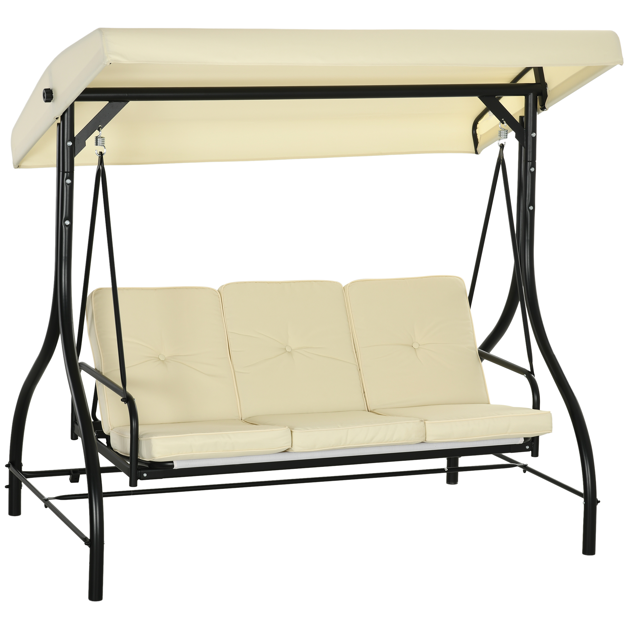 foto del prodotto outsunny dondolo da esterno 3 posti con tettuccio regolabile in teslin anti-uv,dondolo da giardino robusto in metallo,dondolo letto beige aosom italy