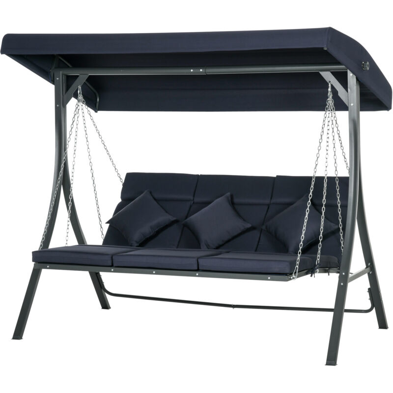 foto del prodotto outsunny dondolo da giardino 3 posti tetto regolabile 198x118x168cm blu scuro