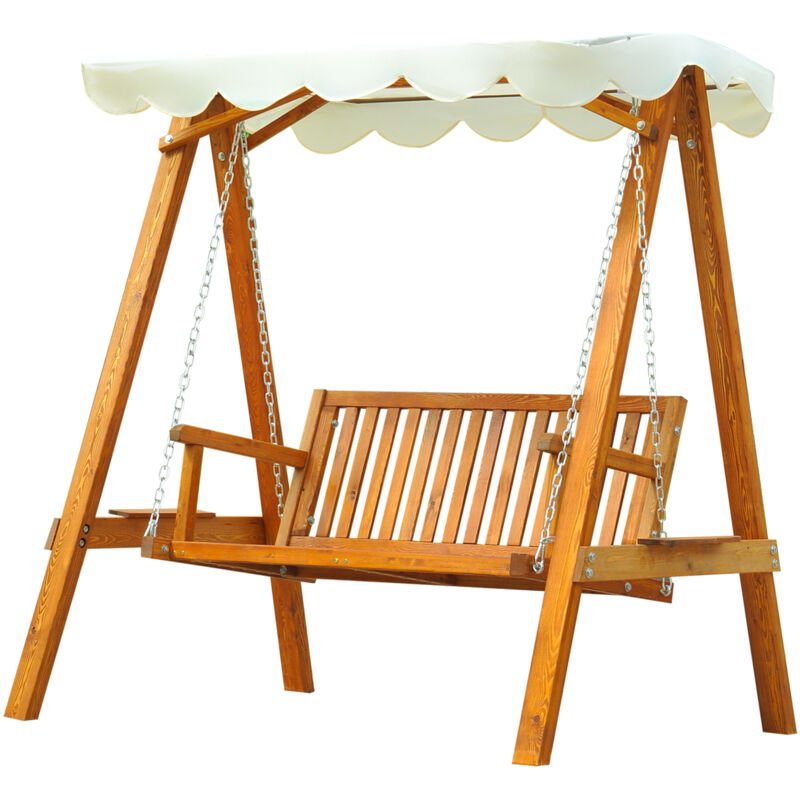 foto del prodotto outsunny dondolo da giardino con parasole in tessuto legno massello