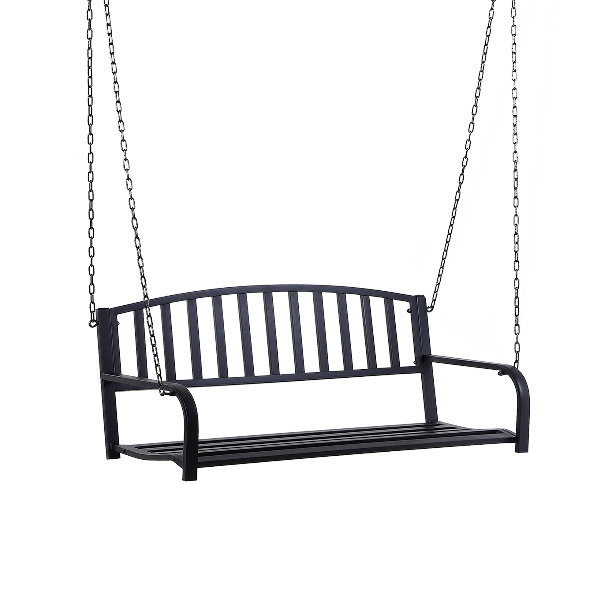 foto del prodotto outsunny dondolo sospeso dondolo da giardino con 2 posti, romantica panchina in metallo nero per esterni, 127 x 60 x 47 cm aosom