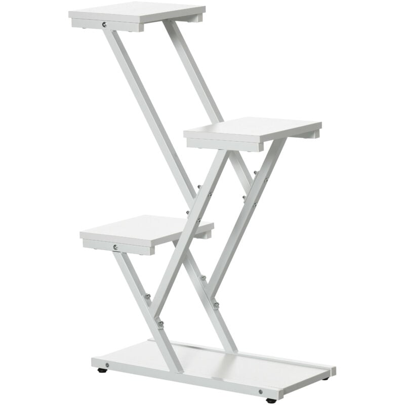 foto del prodotto outsunny espositore a 4 livelli per piante e oggetti in acciaio e mdf bianco