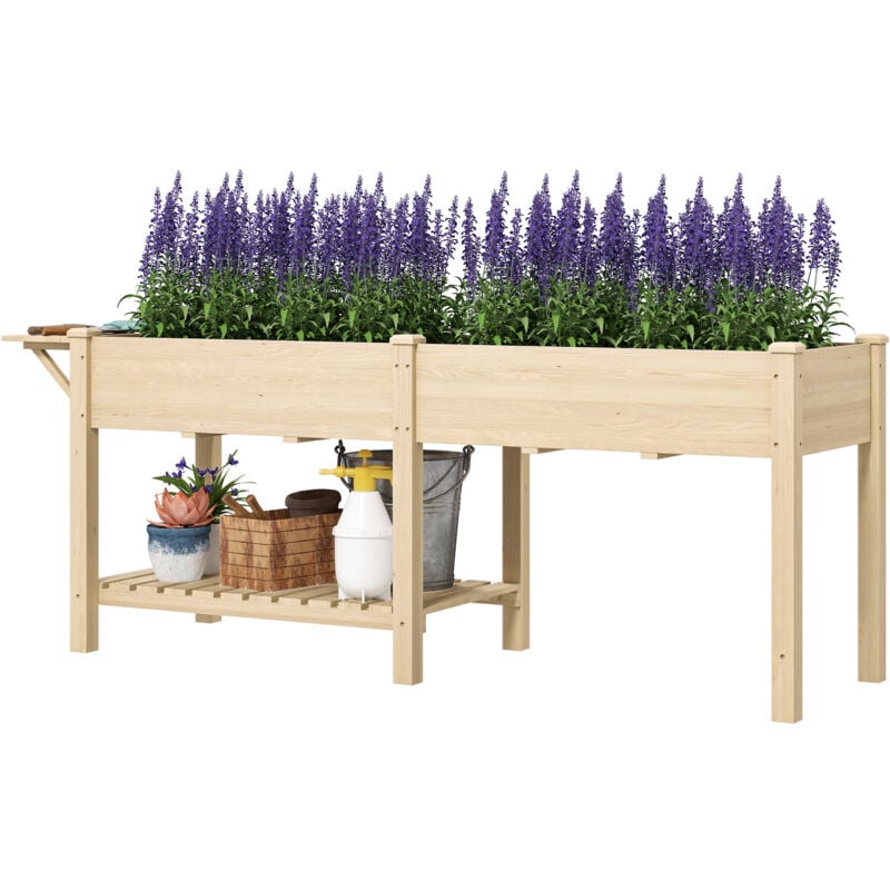 foto del prodotto outsunny fioriera da esterno con tavolino laterale e ripiano inferiore in legno