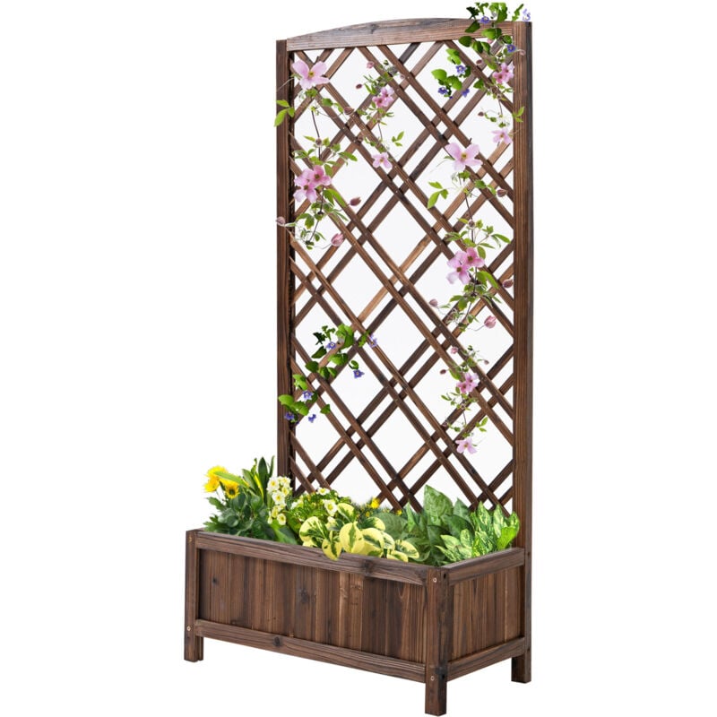 foto del prodotto outsunny fioriera da giardino con grigliato in legno per rampicanti marrone