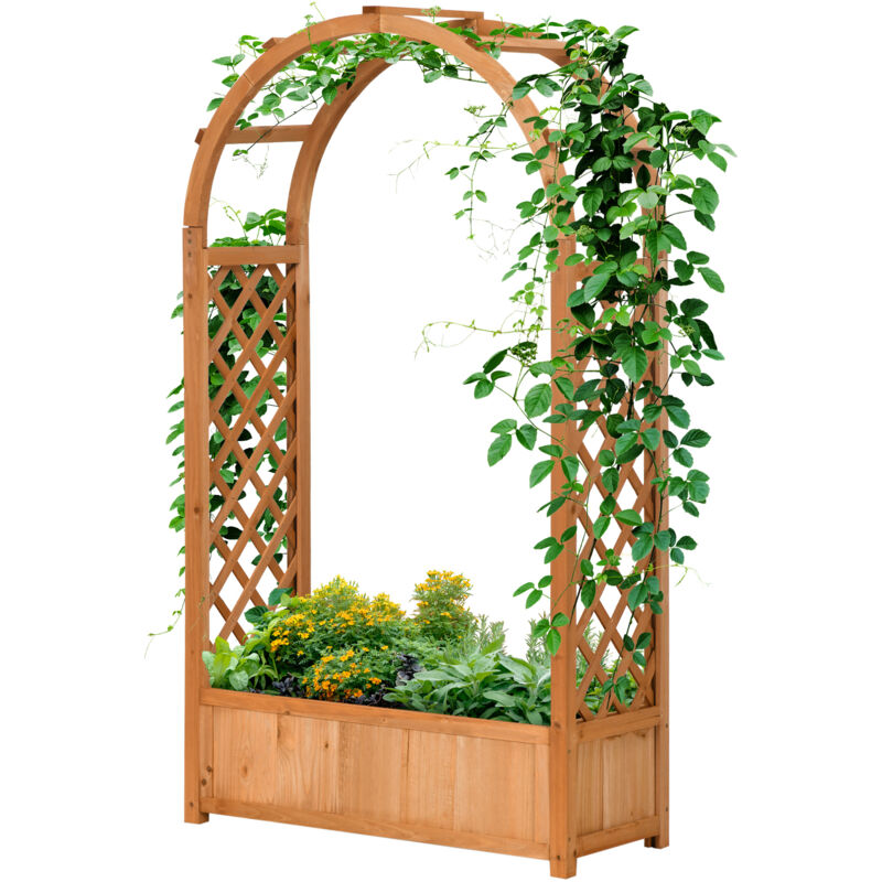 foto del prodotto outsunny fioriera da giardino in legno di abete con arco e grate marrone