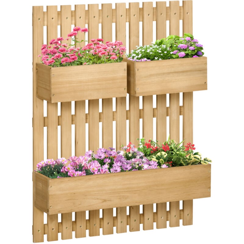 foto del prodotto outsunny fioriera da giardino verticale in legno con 3 vasi rimovibili