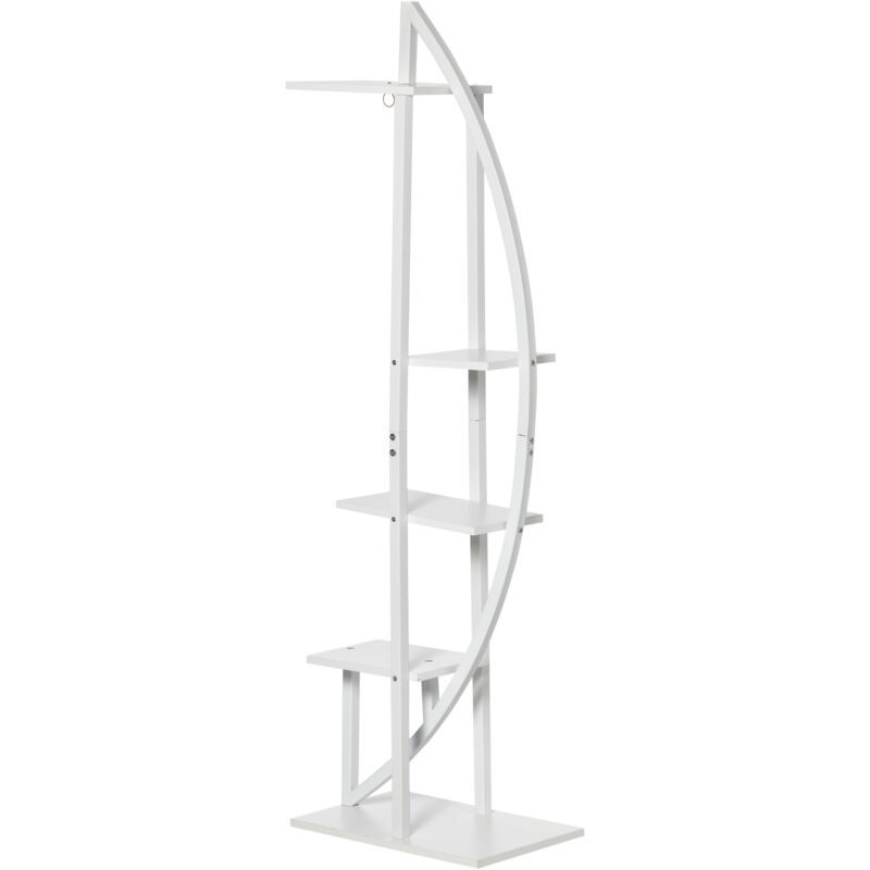 foto del prodotto outsunny fioriera in legno e acciaio a 5 livelli design a mezzaluna bianca
