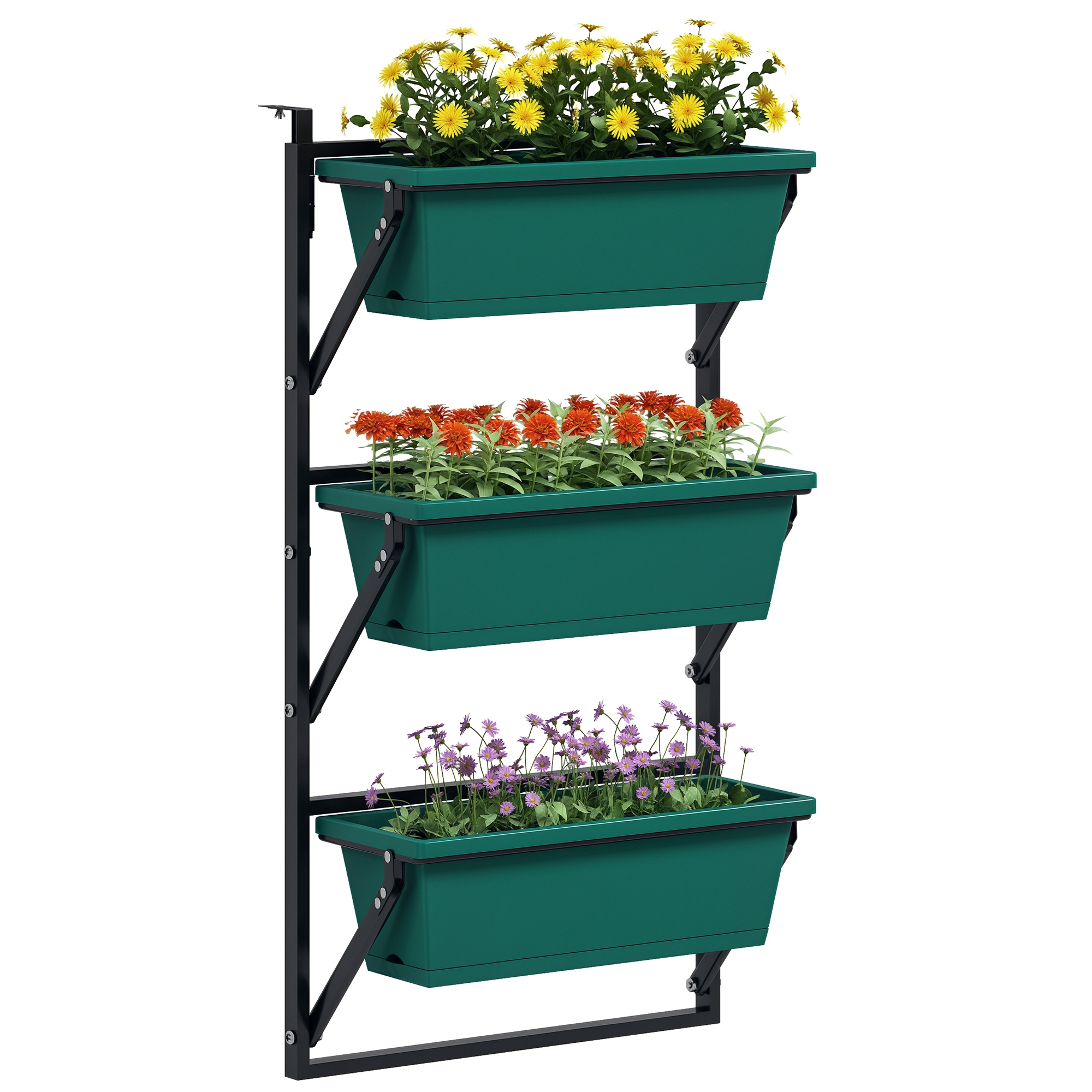 foto del prodotto outsunny fioriera verticale da esterno con 3 vasi in plastica 56x42x100cm verde