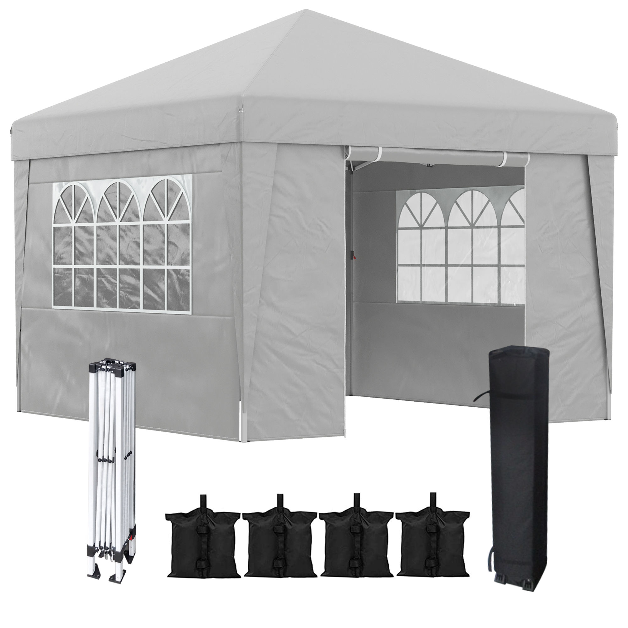 foto del prodotto outsunny gazebo 3x3 m pieghevole ad altezza regolabile con finestrelle, in acciaio e tessuto oxford grigio chiaro
