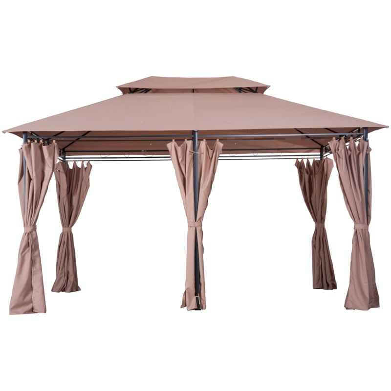 foto del prodotto outsunny gazebo 4x3m con doppio tetto e struttura in acciaio color cachi