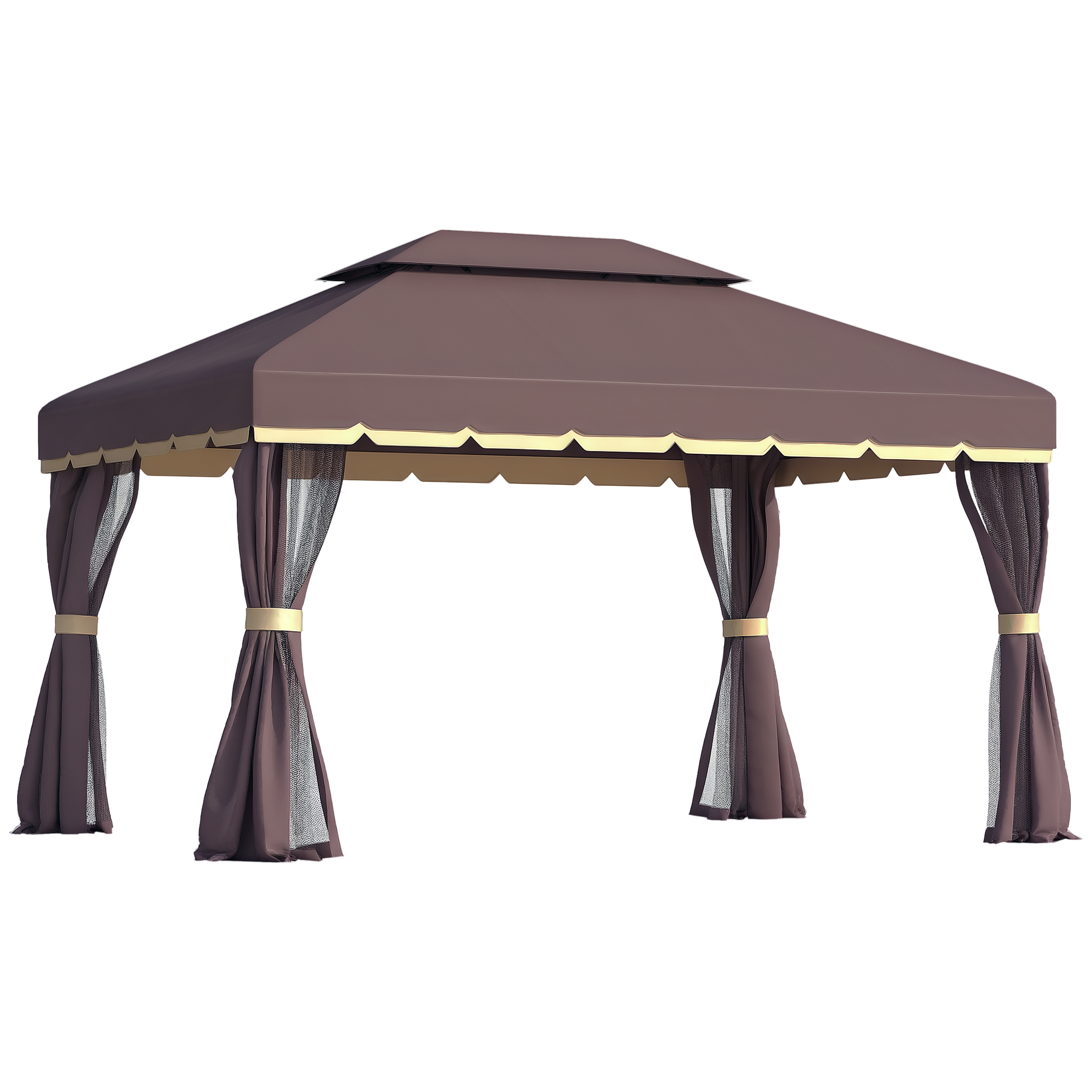 foto del prodotto outsunny gazebo da esterno 3x4m con tenda zanzariera e doppio tetto, caff 