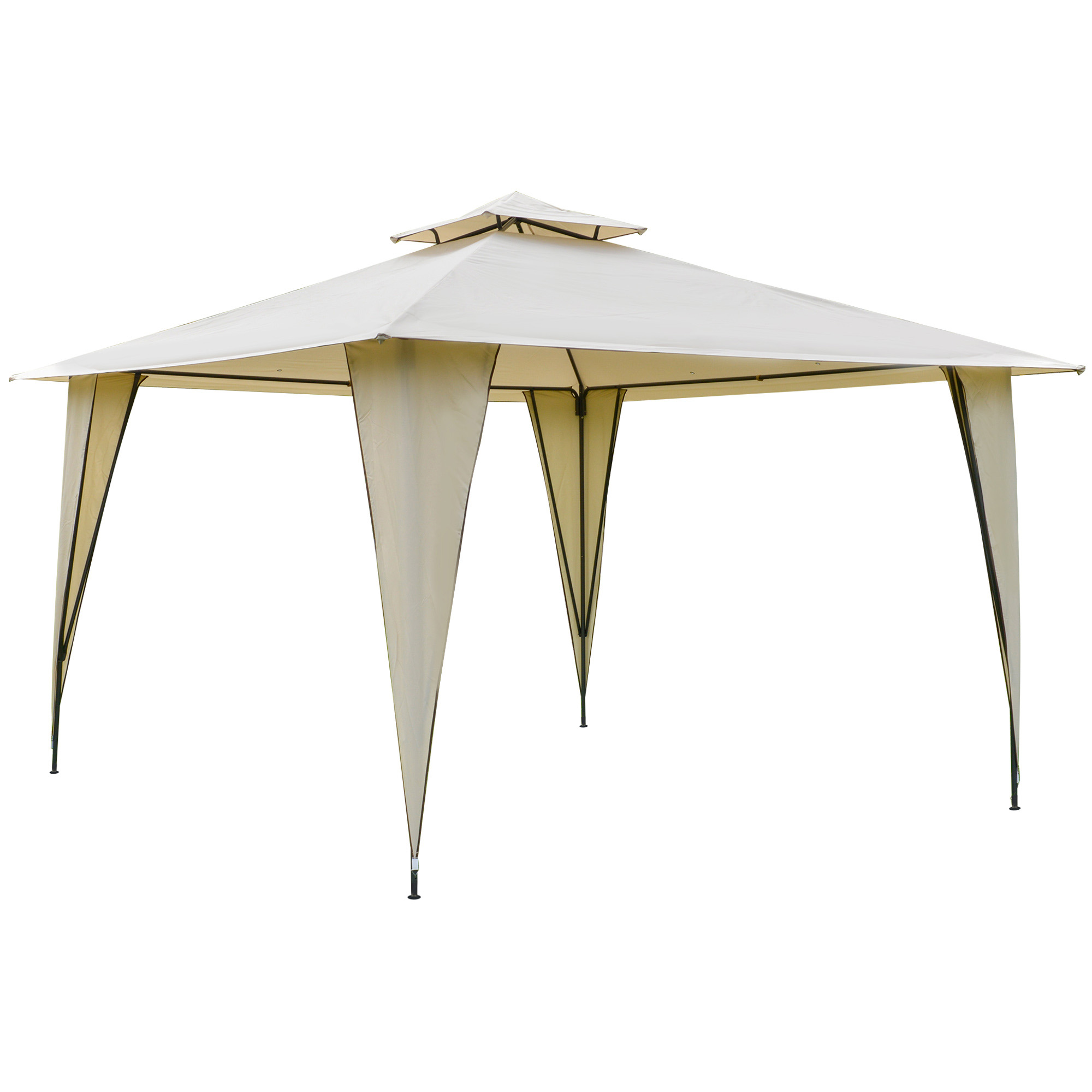 foto del prodotto outsunny gazebo da esterno o giardino in metallo e poliestere beige con doppio tettuccio 3.5 x 3.5m aosom