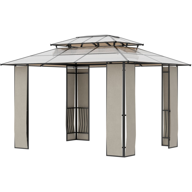 foto del prodotto outsunny gazebo da giardino 3.7x3m ,tetto in policarbonato a 2 livelli