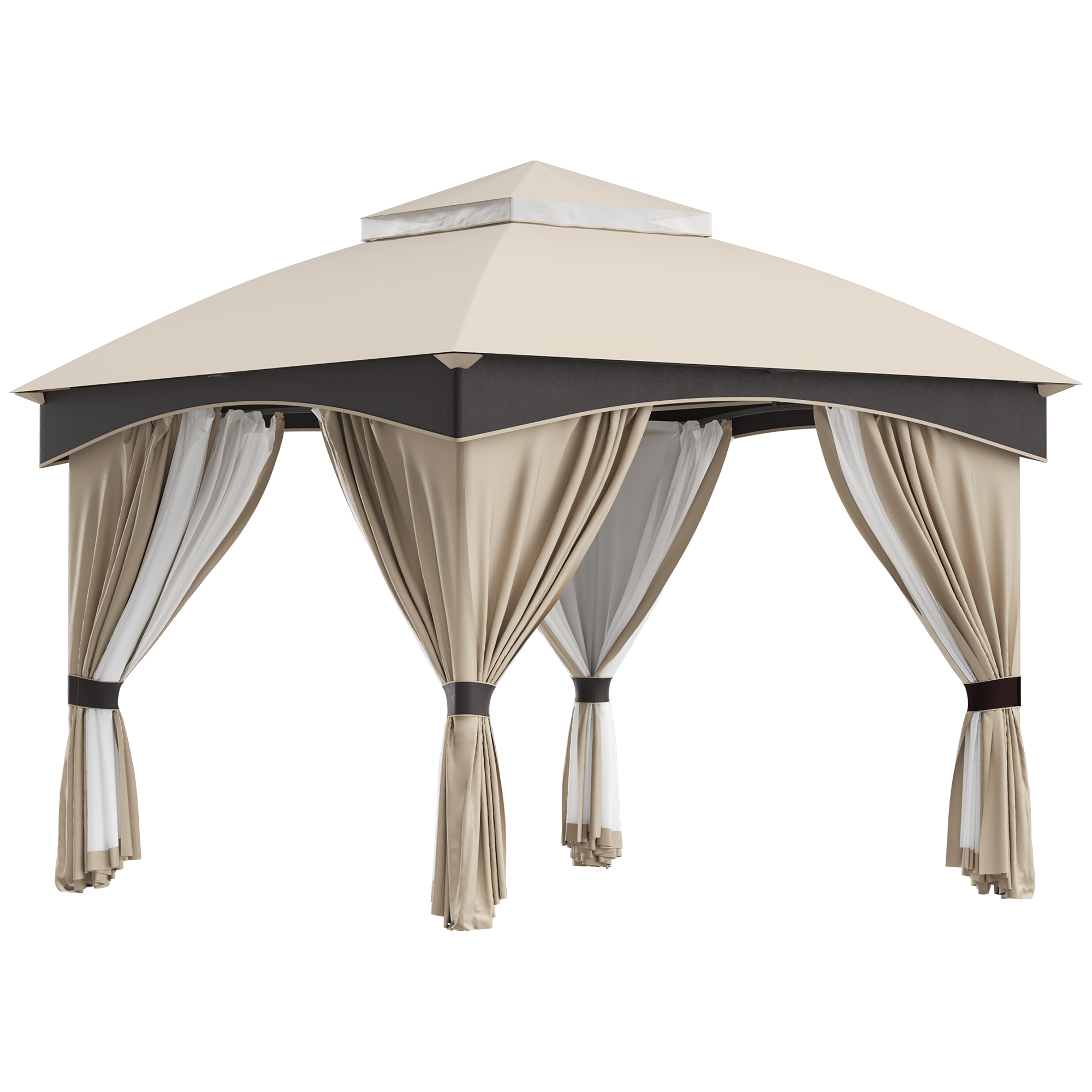 foto del prodotto outsunny gazebo da giardino 3x3 m con doppio tettuccio e tende rimuovibili, struttura in acciaio zincato, beige e grigio aosom