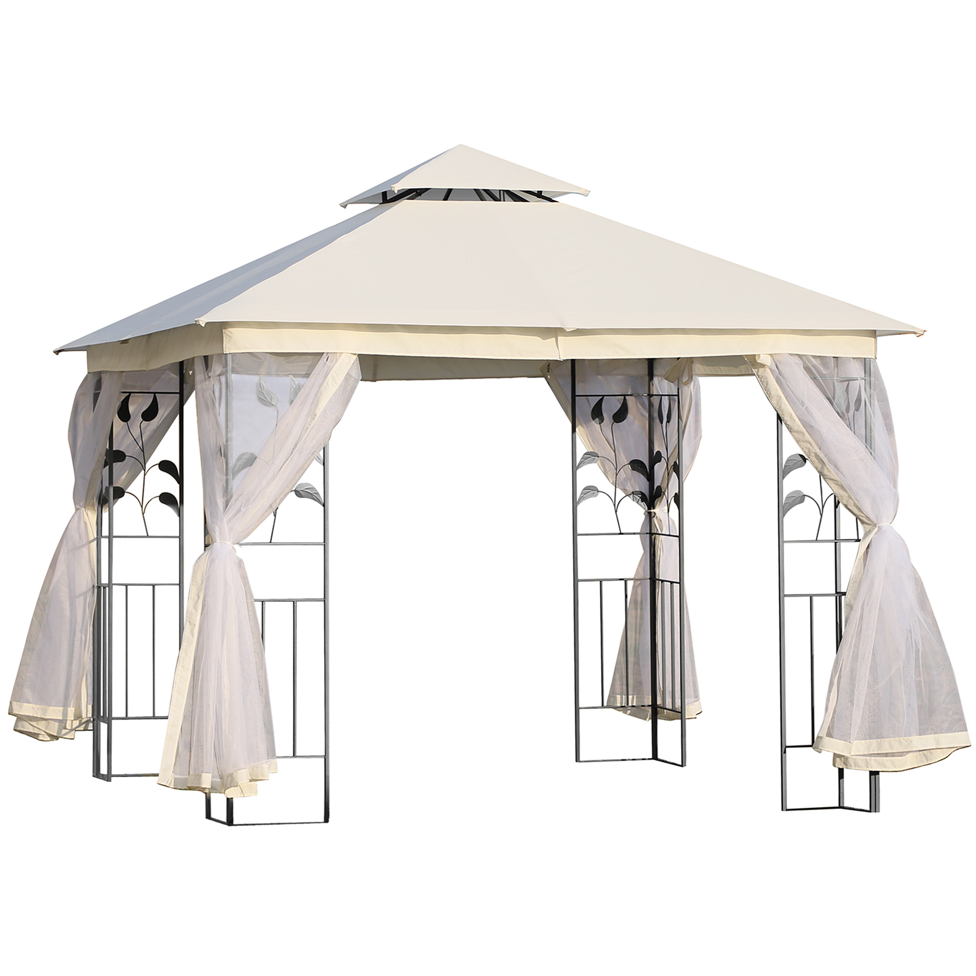 foto del prodotto outsunny gazebo da giardino 3x3 m in tessuto a rete con doppio tettuccio impermeabile anti-uv e zanzariere, bianco aosom