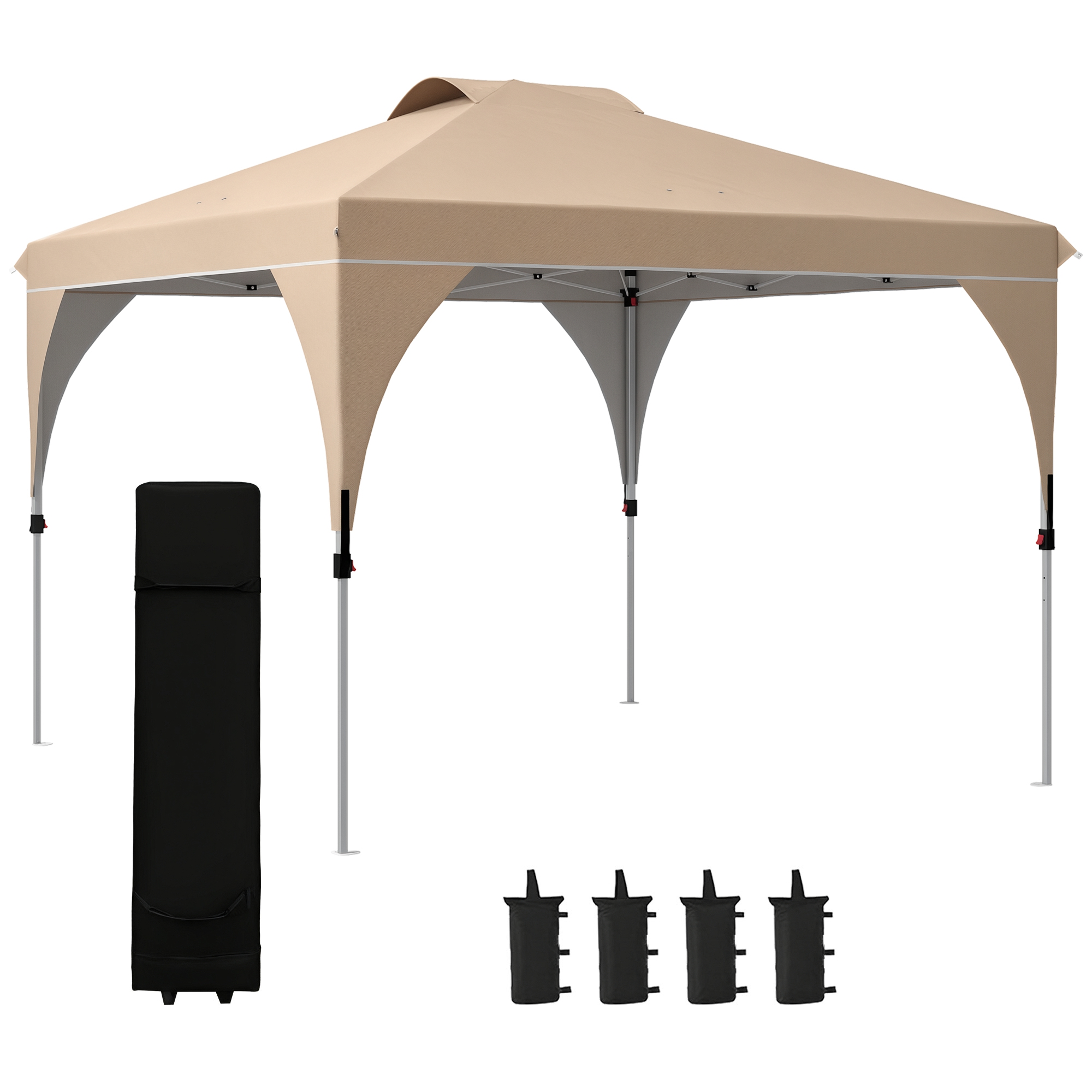 foto del prodotto outsunny gazebo da giardino 3x3 m pieghevole con altezza regolabile e borsa di trasporto con ruote, beige aosom