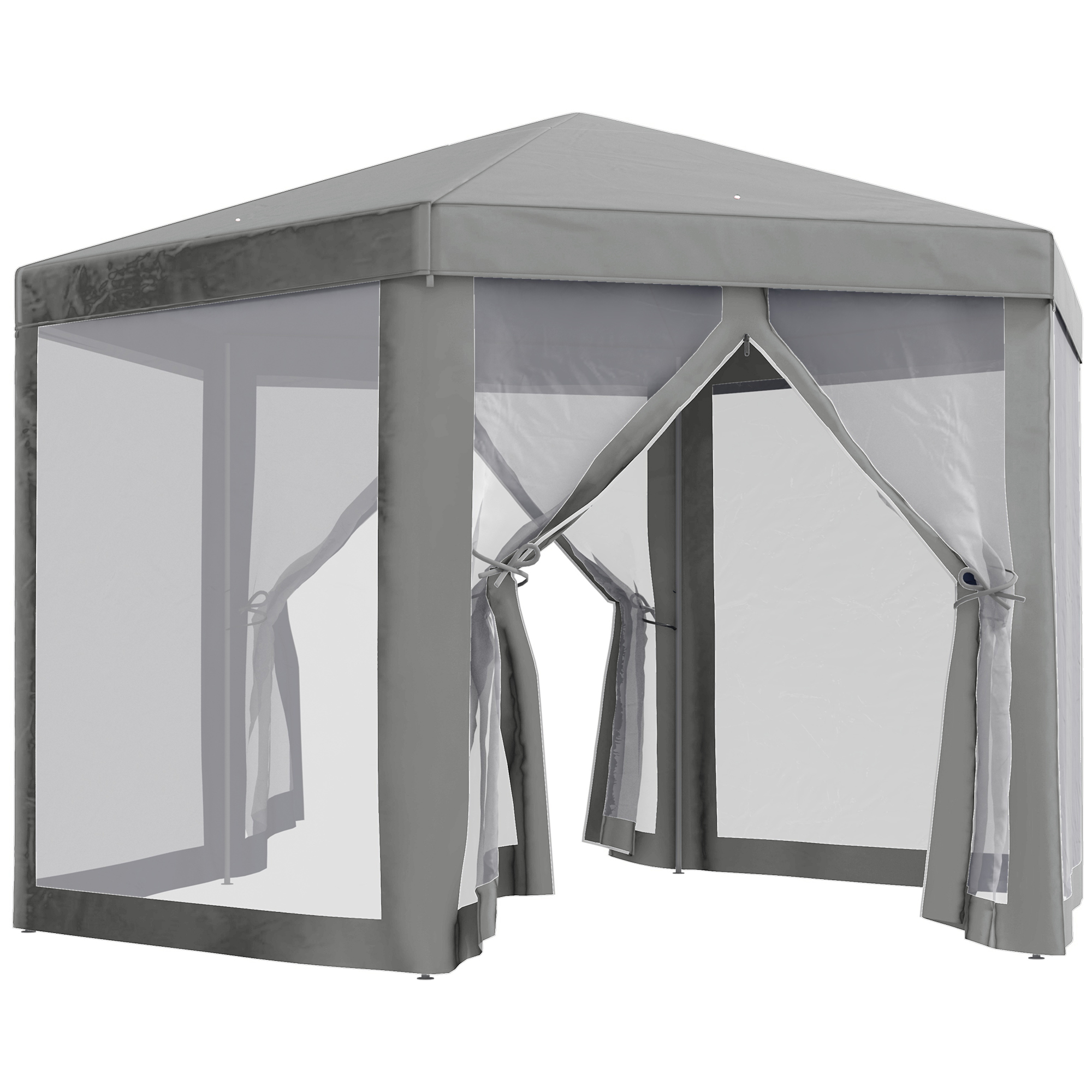 foto del prodotto outsunny gazebo da giardino esagonale con doppio ingresso, in metallo e poliestere, 3.9x3.9x2.5 m, grigio