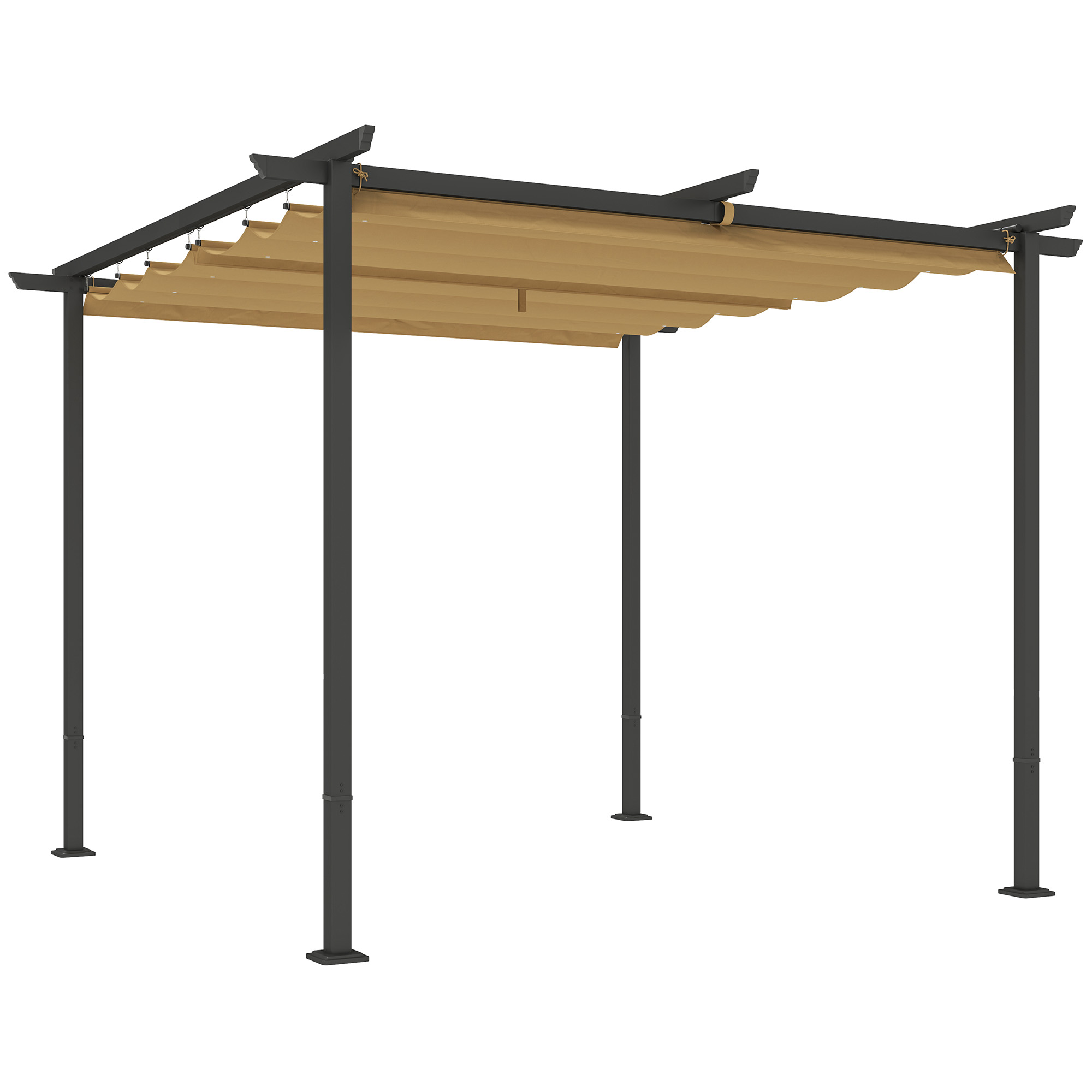 foto del prodotto outsunny gazebo pergola 3x3 con tetto retrattile e fori di drenaggio in poliestere e acciaio, beige e nero