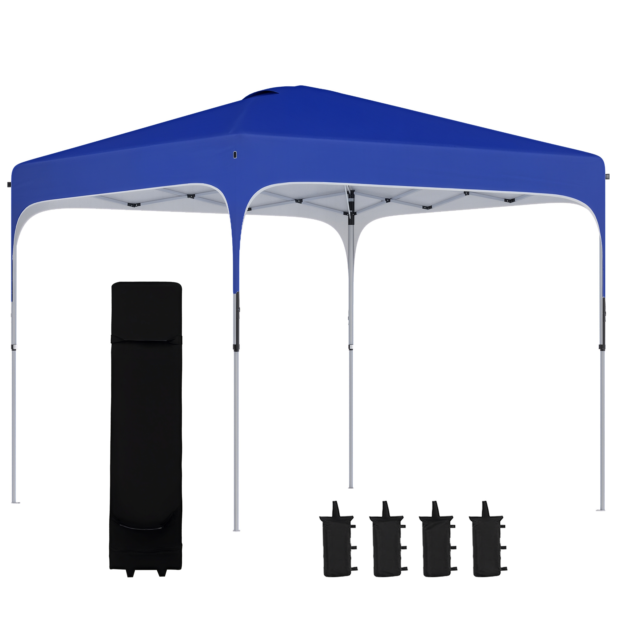foto del prodotto outsunny gazebo pieghevole 2.5x2.5 m in acciaio con copertatura anti-uv, altezza regolabile, sacchetti di sabbia e borsa con ruote, blu aosom