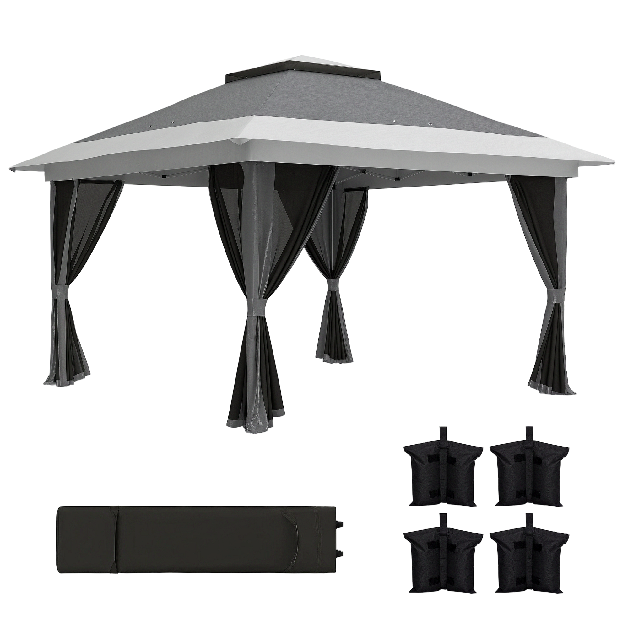 foto del prodotto outsunny gazebo pieghevole 3.6x3.6 m con pareti, altezza regolabile e protezione upf50 , borsa con ruote, grigio